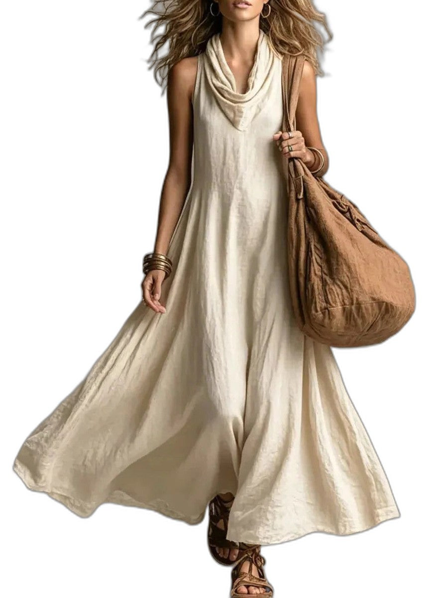 Effortless Yellow Maxi Dress for Women with Cowl Neck Sleeveless A Line Flowing Casual Style