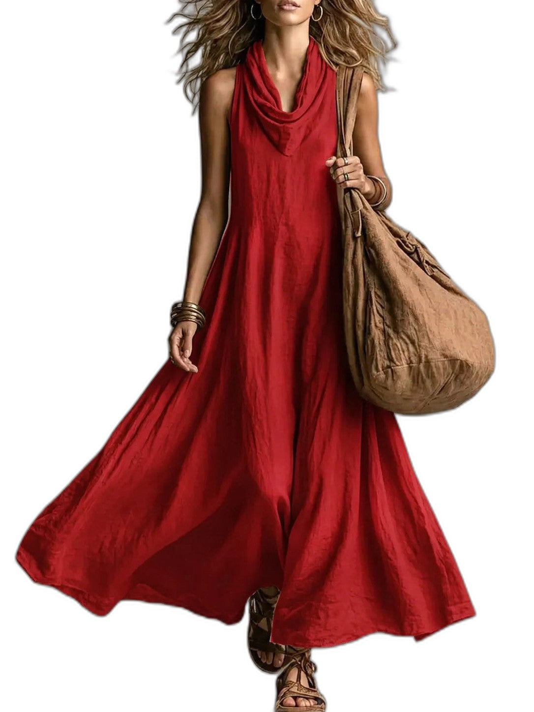 Effortless Yellow Maxi Dress for Women with Cowl Neck Sleeveless A Line Flowing Casual Style