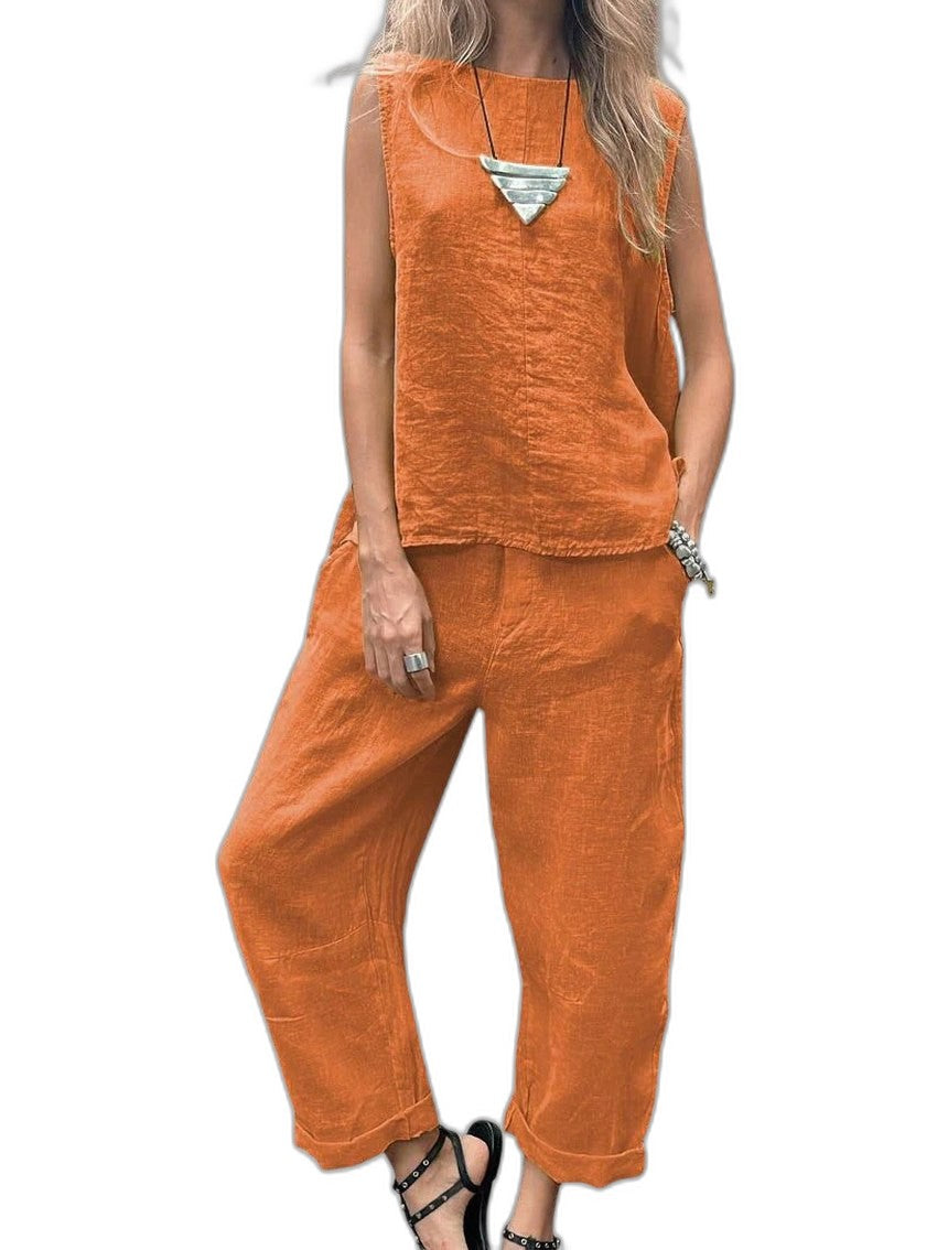 Effortless Yellow Two Piece Set for Women with Pockets Casual Style