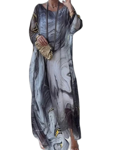 Elegant Abstract Maxi Dress for Women with Long Sleeve Flowing Vacation Style