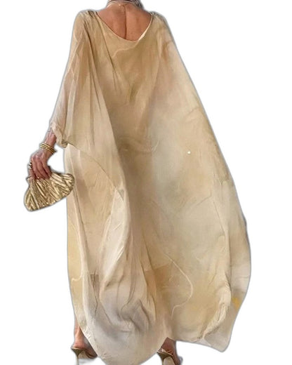 Elegant Abstract Maxi Dress for Women with Long Sleeve Flowing Vacation Style