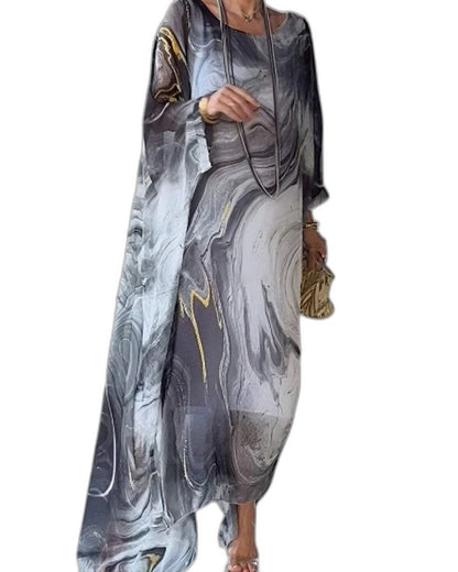 Elegant Abstract Maxi Dress for Women with Long Sleeve Flowing Vacation Style