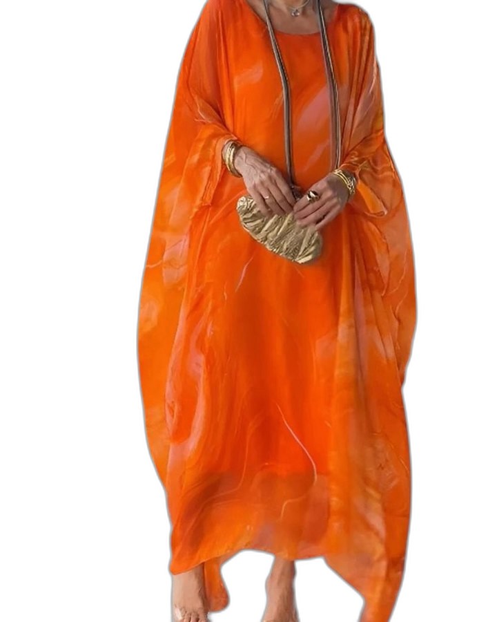Elegant Abstract Maxi Dress for Women with Long Sleeve Flowing Vacation Style