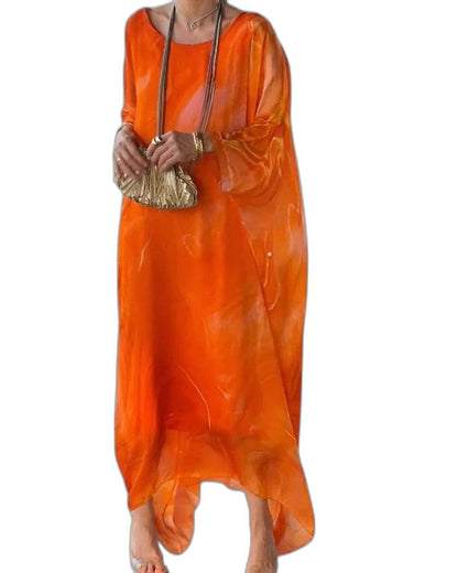 Elegant Abstract Maxi Dress for Women with Long Sleeve Flowing Vacation Style