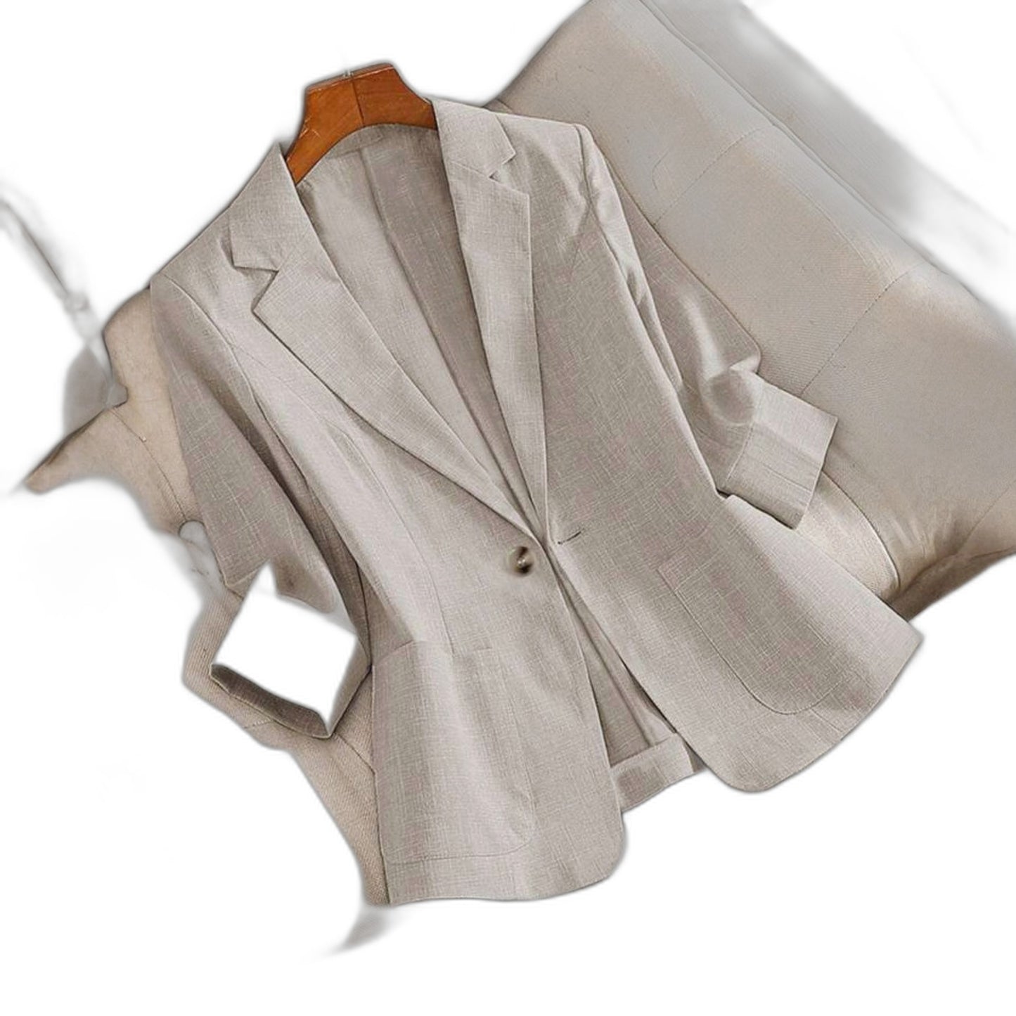 Elegant Beige Blazer for Women with Collared Long Sleeve Button Front Office Style