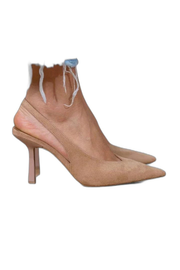 Elegant Beige Heels for Women with Slingback Pointed Toe Formal Style