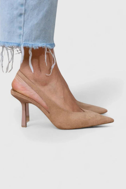 Elegant Beige Heels for Women with Slingback Pointed Toe Formal Style