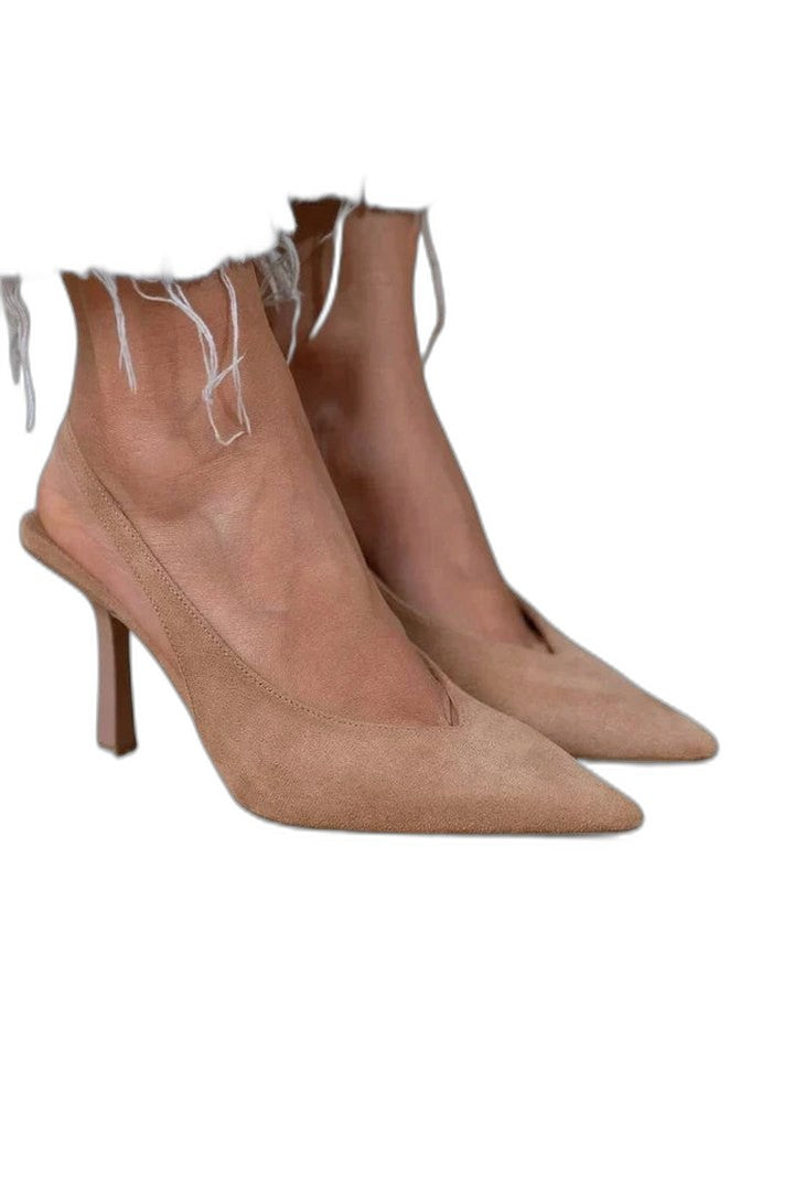 Elegant Beige Heels for Women with Slingback Pointed Toe Formal Style