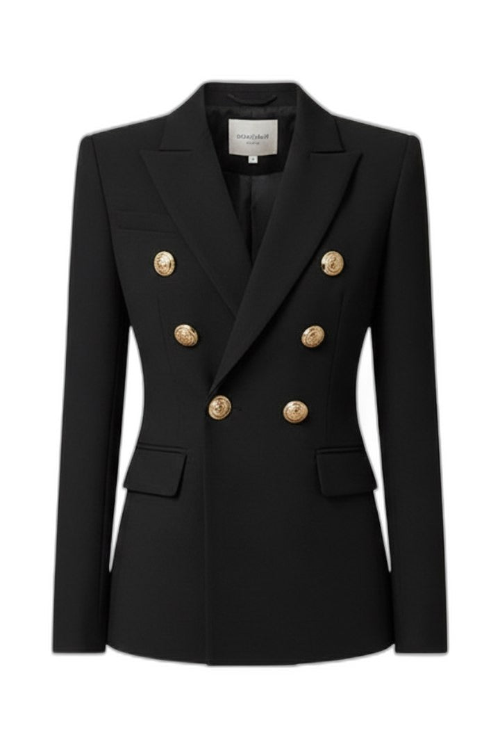 Elegant Black Blazer for Women with Collared Long Sleeve Button Front Fit And Flare Formal Style