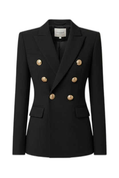 Elegant Black Blazer for Women with Collared Long Sleeve Button Front Fit And Flare Formal Style
