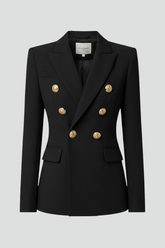 Elegant Black Blazer for Women with Collared Long Sleeve Button Front Fit And Flare Formal Style