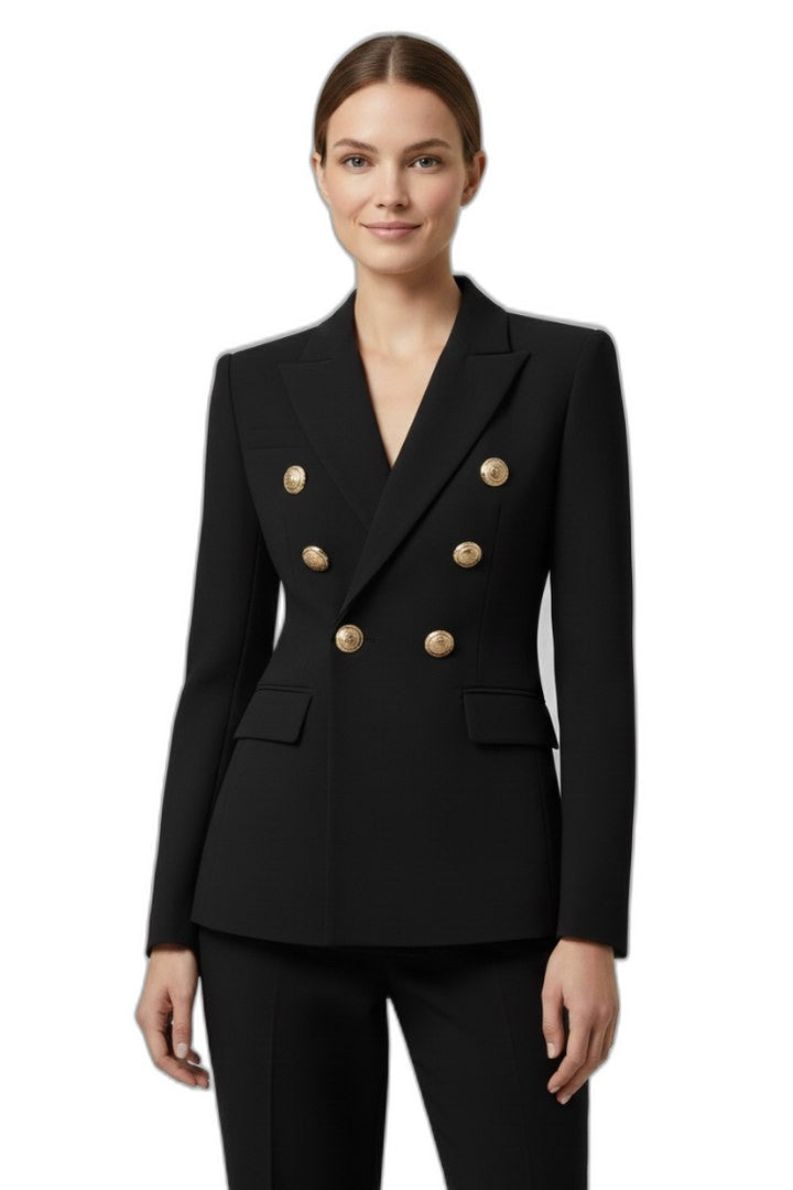 Elegant Black Blazer for Women with Collared Long Sleeve Button Front Fit And Flare Formal Style