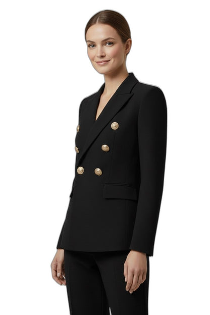 Elegant Black Blazer for Women with Collared Long Sleeve Button Front Fit And Flare Formal Style