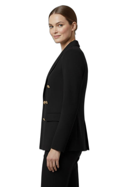 Elegant Black Blazer for Women with Collared Long Sleeve Button Front Fit And Flare Formal Style