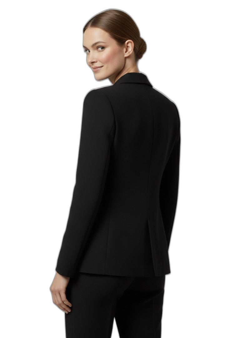 Elegant Black Blazer for Women with Collared Long Sleeve Button Front Fit And Flare Formal Style