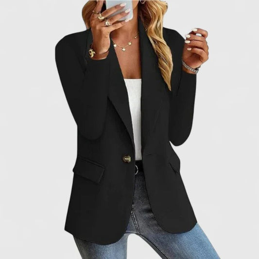Elegant Black Blazer for Women with Collared Long Sleeve Button Front Pockets Office Style