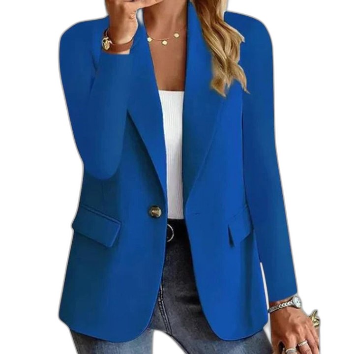 Elegant Black Blazer for Women with Collared Long Sleeve Button Front Pockets Office Style