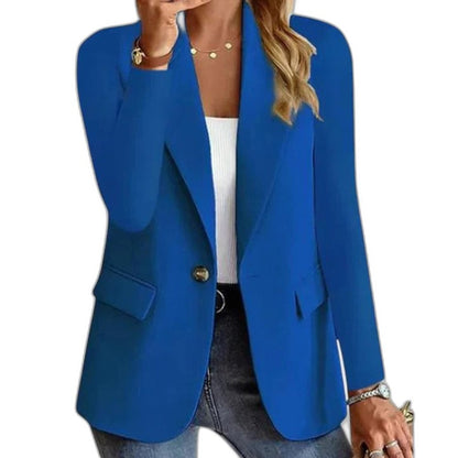 Elegant Black Blazer for Women with Collared Long Sleeve Button Front Pockets Office Style