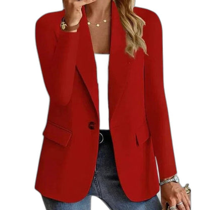 Elegant Black Blazer for Women with Collared Long Sleeve Button Front Pockets Office Style