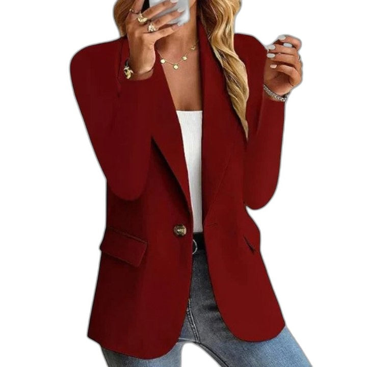 Elegant Black Blazer for Women with Collared Long Sleeve Button Front Pockets Office Style