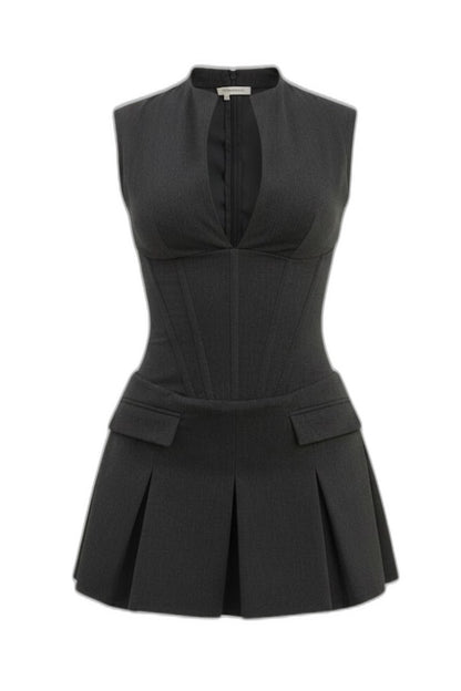 Elegant Black Blouse for Women with V Neck Sleeveless Pleated Peplum Cocktail Style