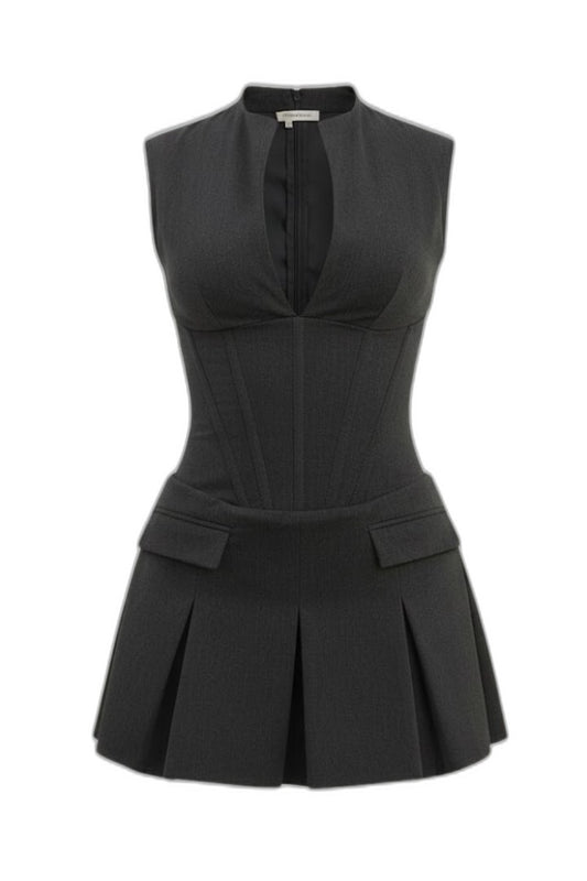 Elegant Black Blouse for Women with V Neck Sleeveless Pleated Peplum Cocktail Style