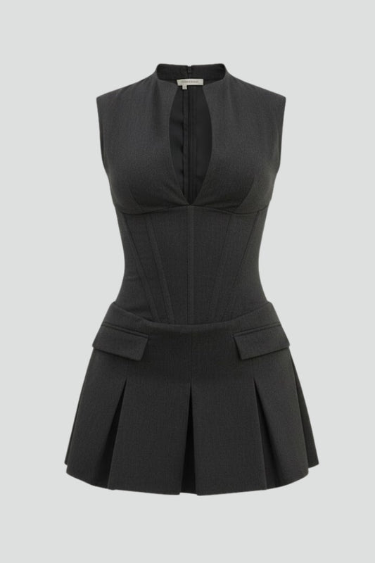 Elegant Black Blouse for Women with V Neck Sleeveless Pleated Peplum Cocktail Style