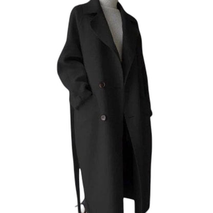 Elegant Black Coat for Women with Collared Long Sleeve Oversized Office Style