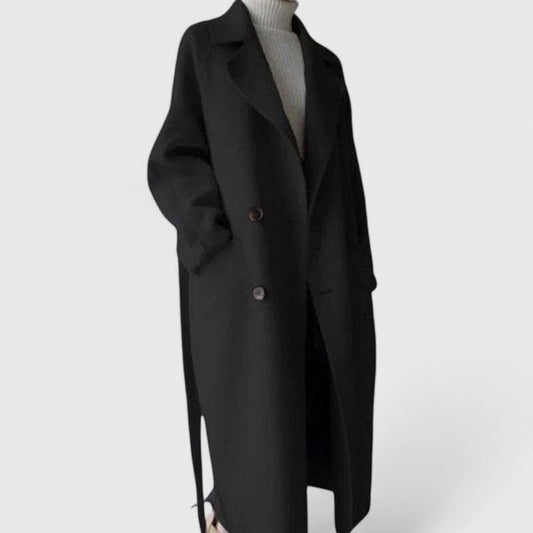 Elegant Black Coat for Women with Collared Long Sleeve Oversized Office Style