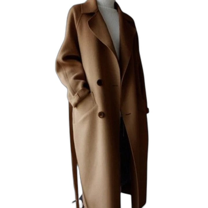Elegant Black Coat for Women with Collared Long Sleeve Oversized Office Style