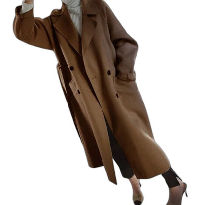 Elegant Black Coat for Women with Collared Long Sleeve Oversized Office Style
