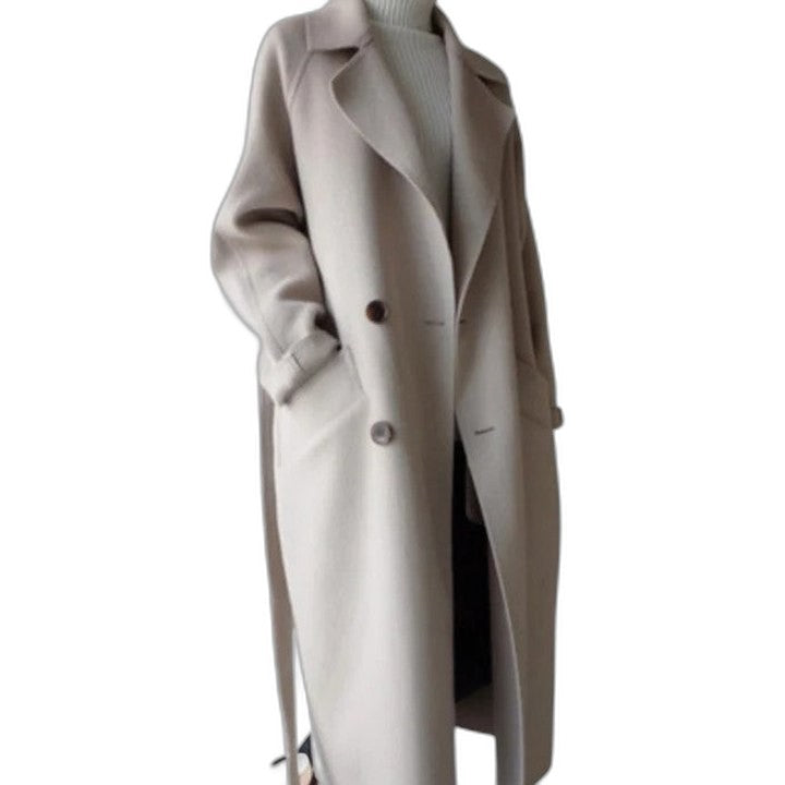 Elegant Black Coat for Women with Collared Long Sleeve Oversized Office Style
