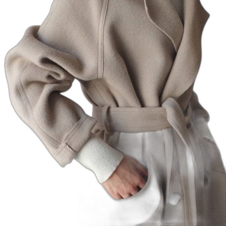 Elegant Black Coat for Women with Collared Long Sleeve Oversized Office Style