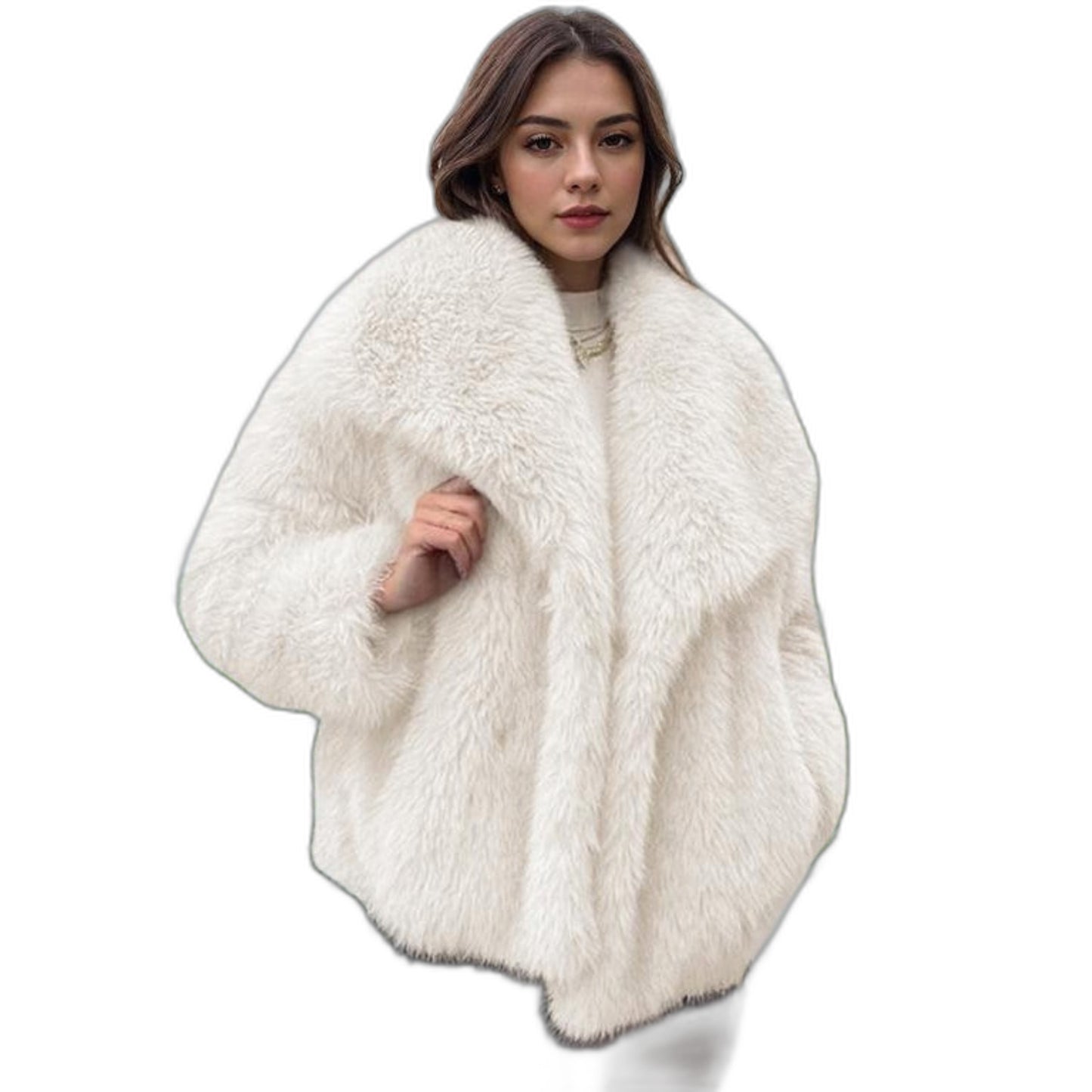 Elegant Black Jacket for Women with Collared Long Sleeve Cropped Oversized Fur Lined Party Style
