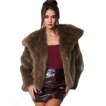 Elegant Black Jacket for Women with Collared Long Sleeve Cropped Oversized Fur Lined Party Style