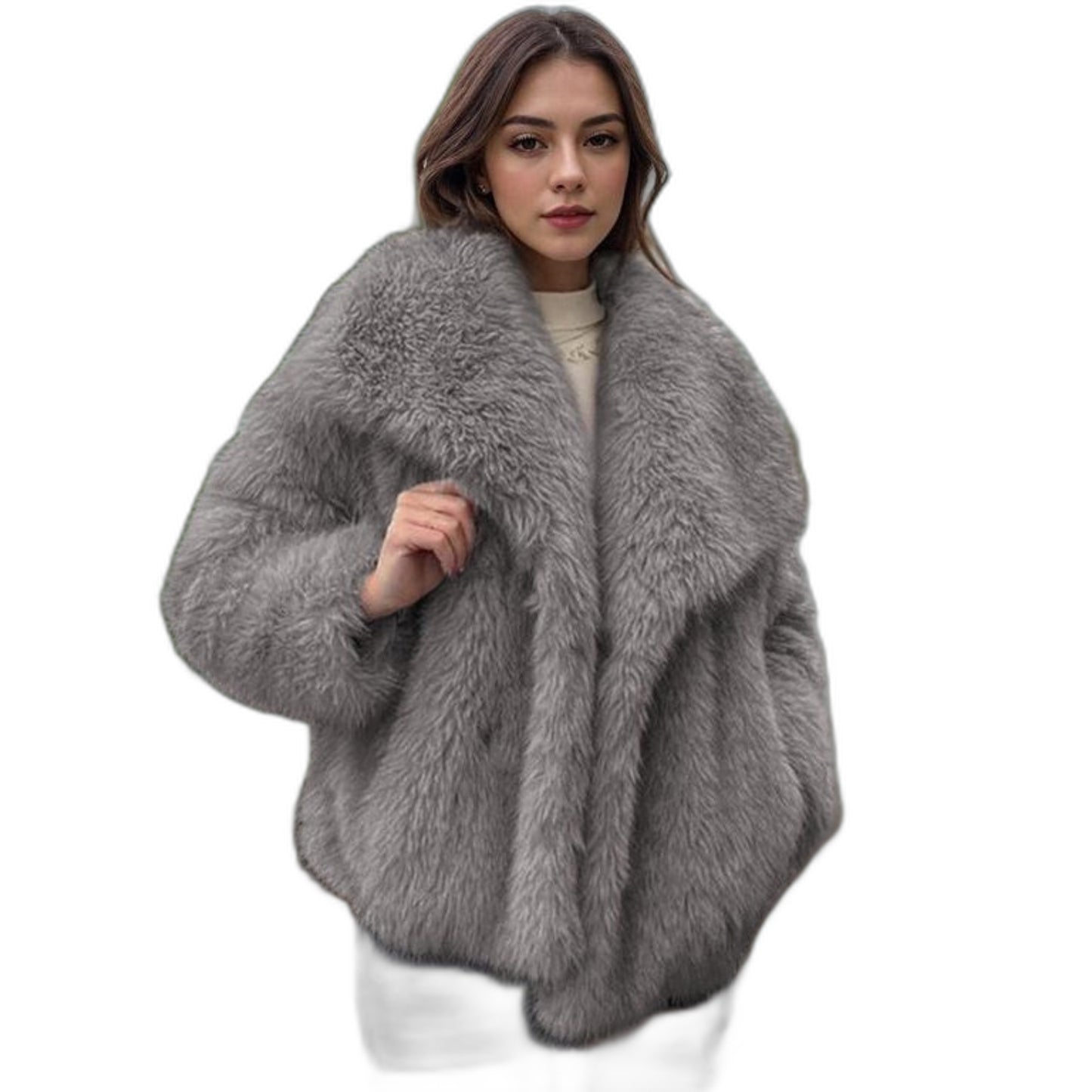 Elegant Black Jacket for Women with Collared Long Sleeve Cropped Oversized Fur Lined Party Style