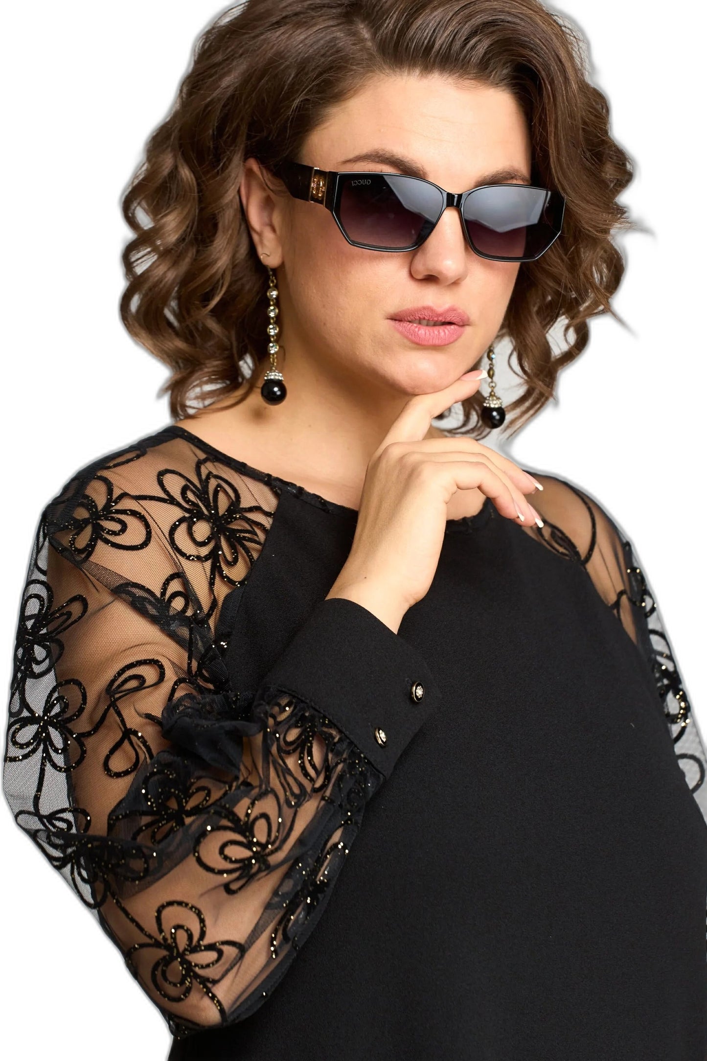 Elegant Black Lace Midi Dress for Women with Crew Neck Long Sleeve A Line Cocktail Style