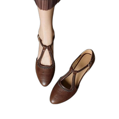 Elegant Black Leather Heels for Women with Block Heel Ankle Strap Closed Toe Cocktail Style