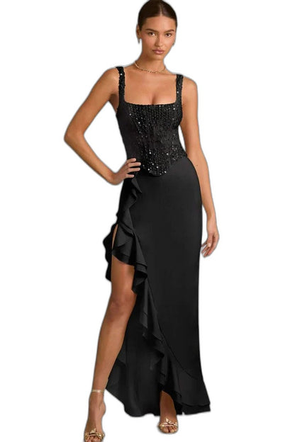 Elegant Black Maxi Dress for Women with Strapless Bodycon Formal Style