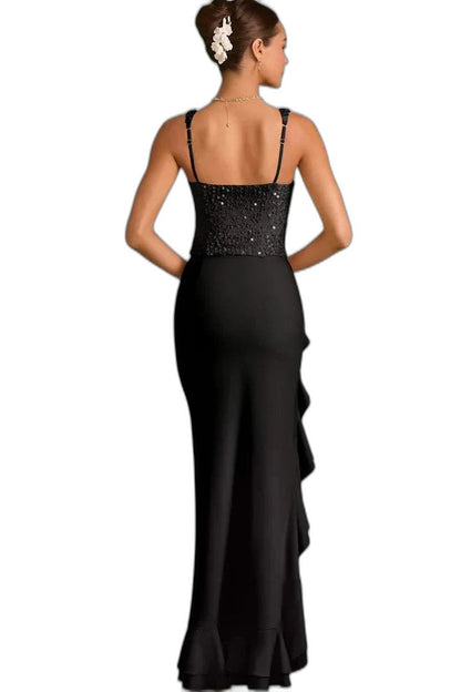 Elegant Black Maxi Dress for Women with Strapless Bodycon Formal Style