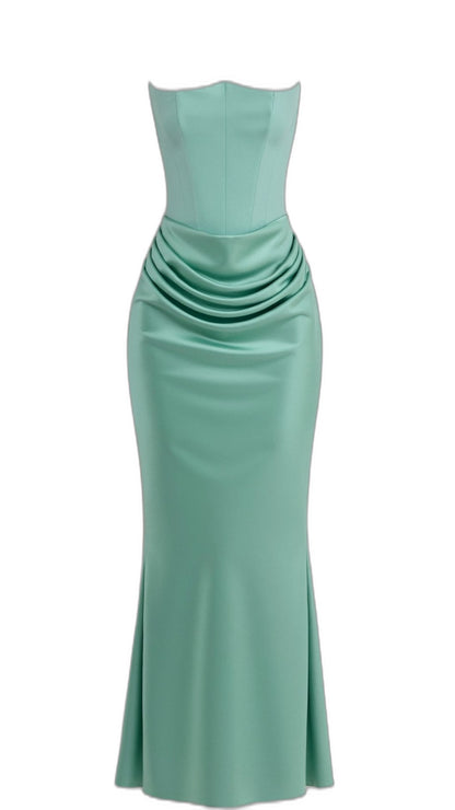 Elegant Black Maxi Dress for Women with Strapless Bodycon Ruched Party Style