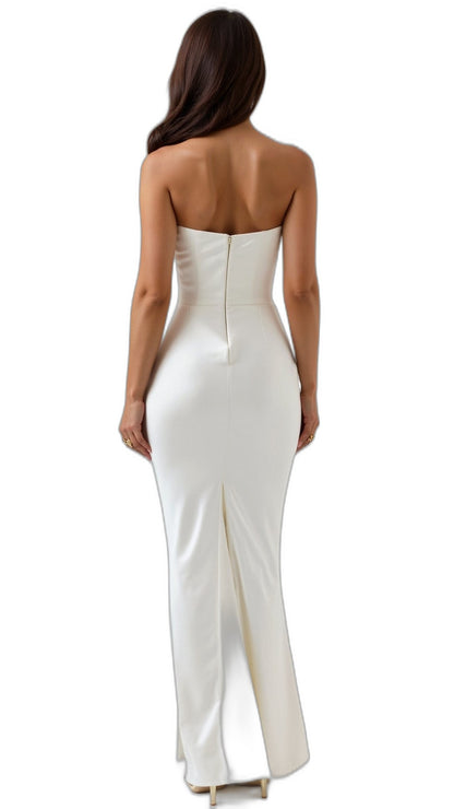 Elegant Black Maxi Dress for Women with Strapless Bodycon Ruched Party Style