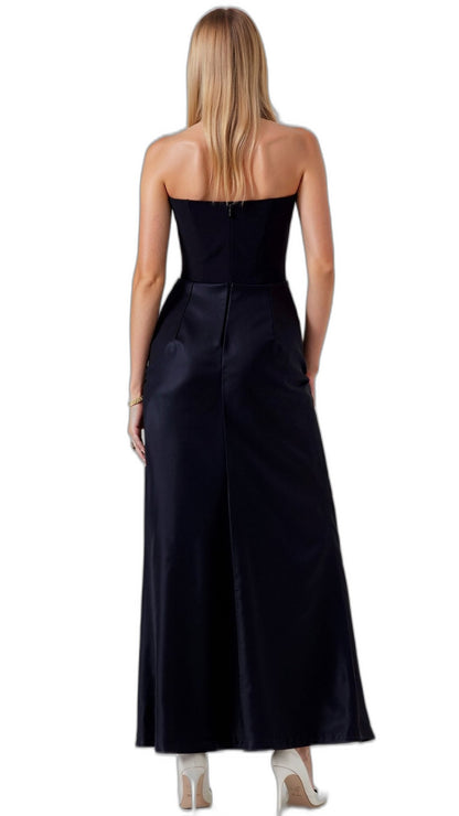 Elegant Black Maxi Dress for Women with Strapless Bodycon Ruched Party Style