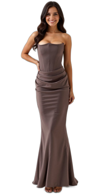 Elegant Black Maxi Dress for Women with Strapless Bodycon Ruched Party Style