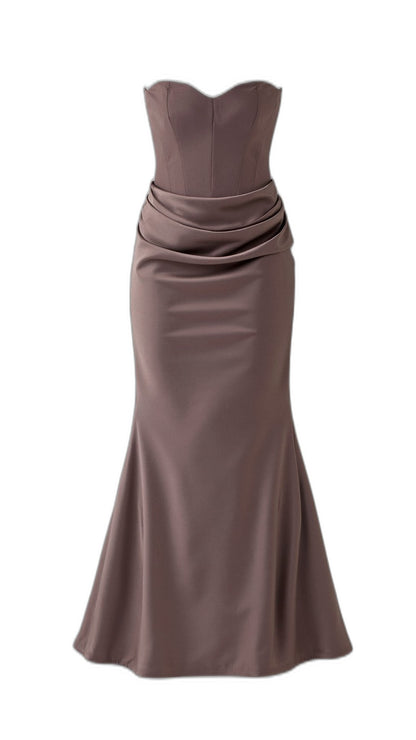 Elegant Black Maxi Dress for Women with Strapless Bodycon Ruched Party Style