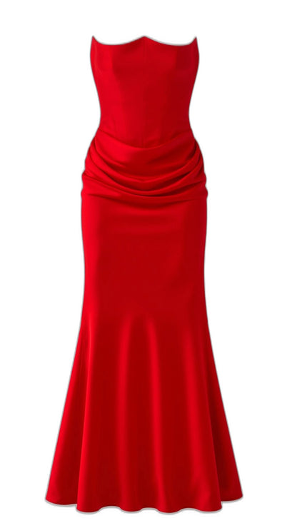 Elegant Black Maxi Dress for Women with Strapless Bodycon Ruched Party Style