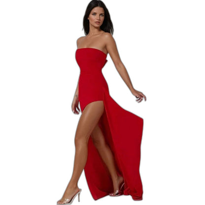 Elegant Black Maxi Dress for Women with Strapless Bodycon Ruffle Formal Style