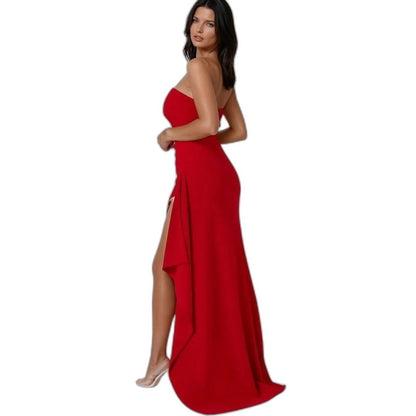 Elegant Black Maxi Dress for Women with Strapless Bodycon Ruffle Formal Style