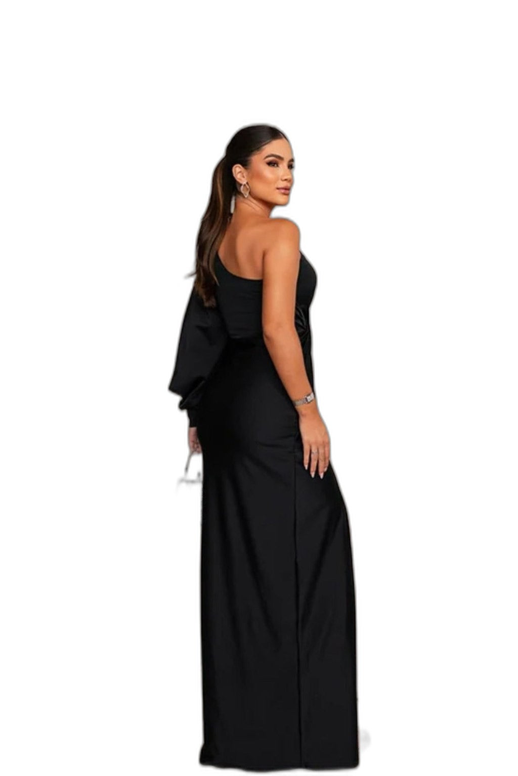 Elegant Black Maxi Dress for Women with Strapless Ruffle Flowing Party Style