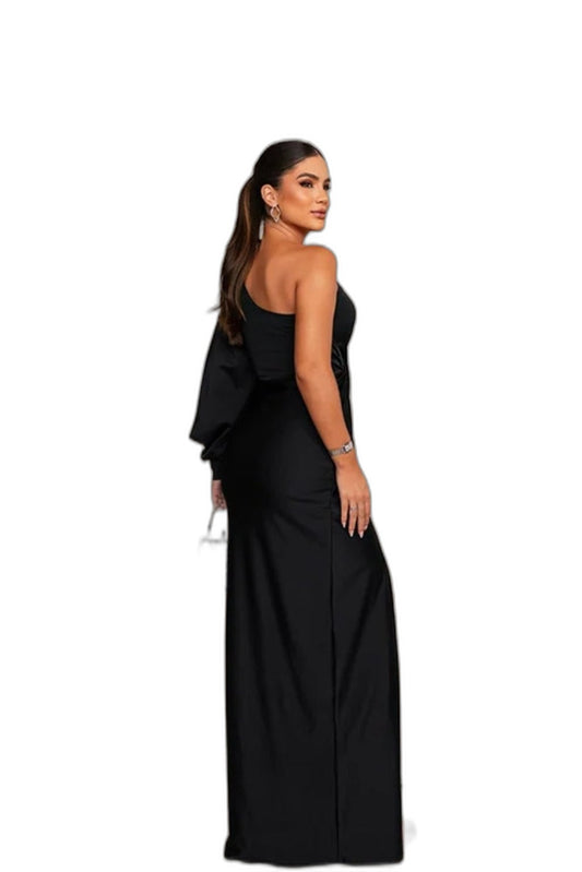 Elegant Black Maxi Dress for Women with Strapless Ruffle Flowing Party Style